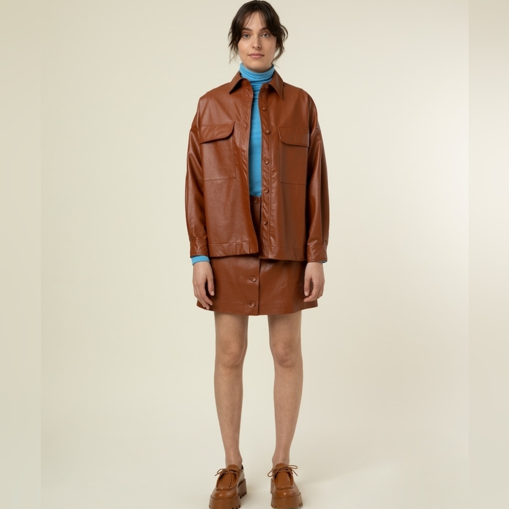 FRNCH Paris NWT faux leather button up camel color Cadillac jacket Small